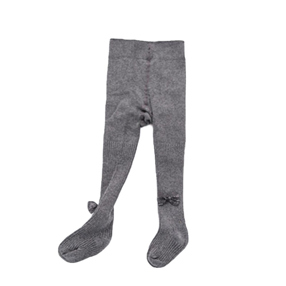 0-24M Girls Kids Tights Pantyhose Solid Cotton Bow Knitted Winter Warm Tights Party School Leg Warmers: Gray / 12M