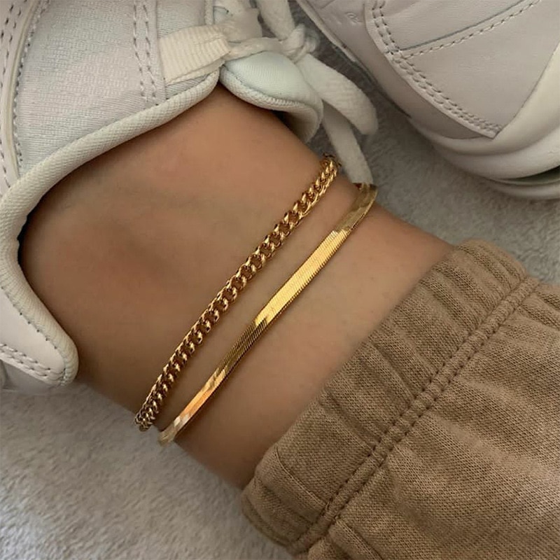 Rose Gold Color Stainless Steel Snake Chain Anklet Female Korean Simple Retro foot bracelet beach accessories boho jewelry