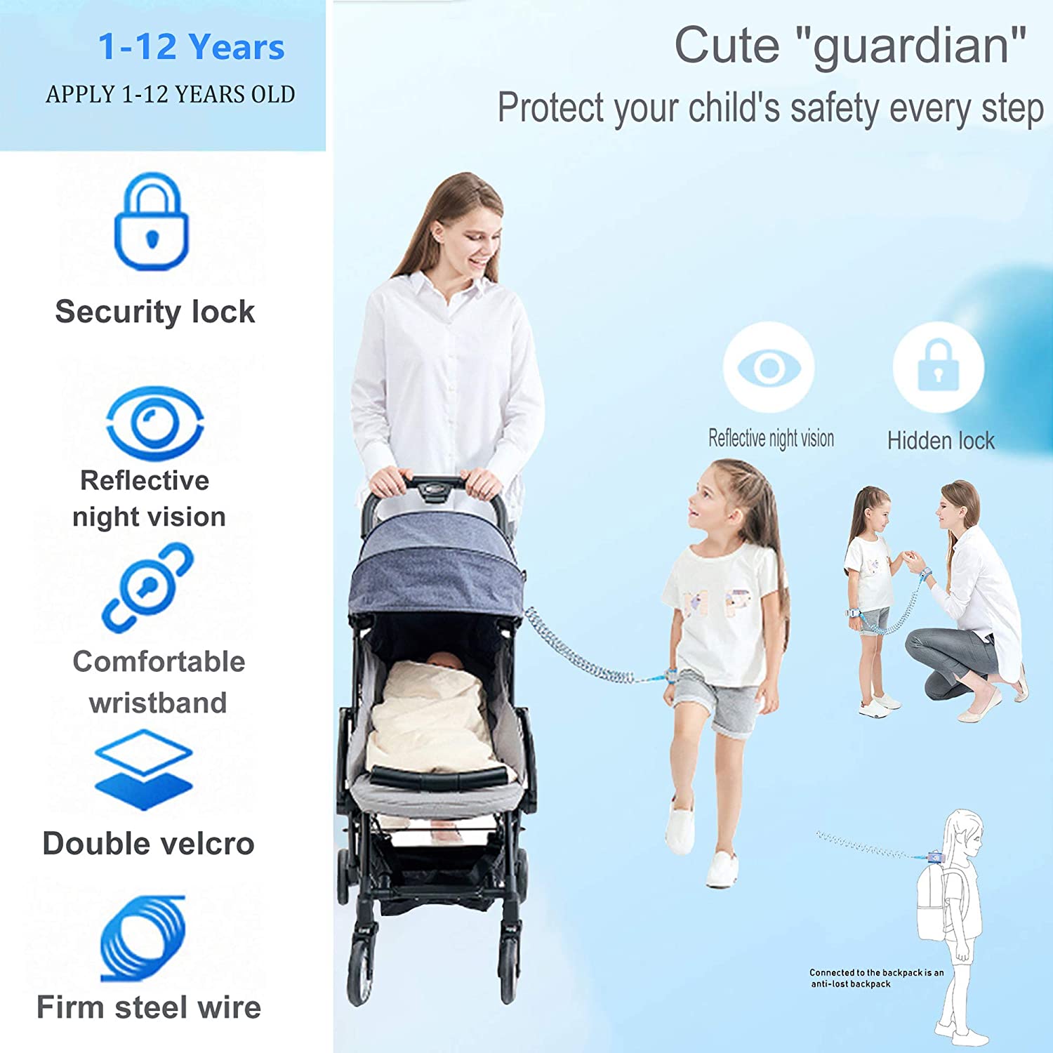 Anti Lost Wrist Link with Magnetic Induction Lock Toddler Wrist Leash for Kids Child Safety Harness Baby Proofing Wristband