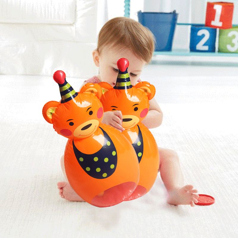 PVC Inflatable Tumbler Children Toy Cute Cartoon Animal Shape with Bell