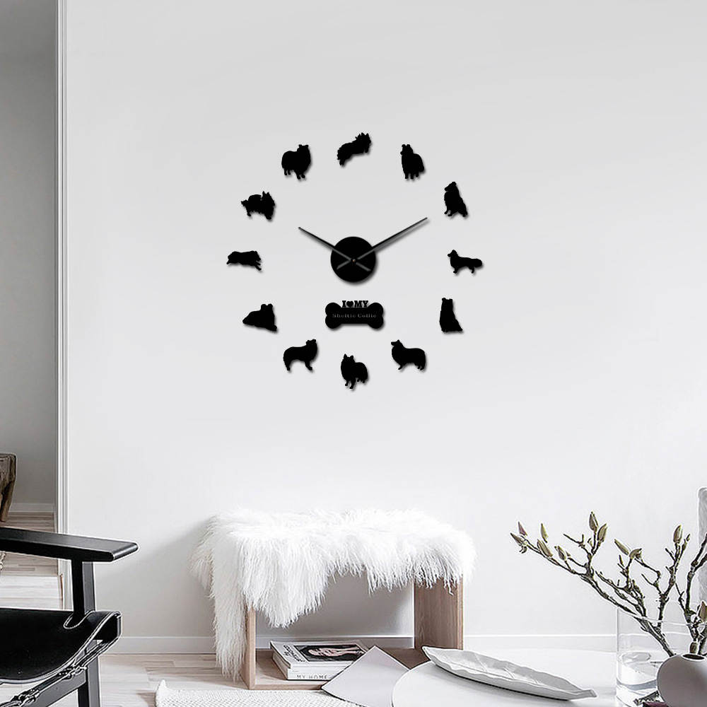 Sheltie Collie perro raza silencio cuarzo DIY pared reloj Sheltie Shetland Sheepdog cachorro sin marco Reloj de pared rugoso Collie Pet reloj