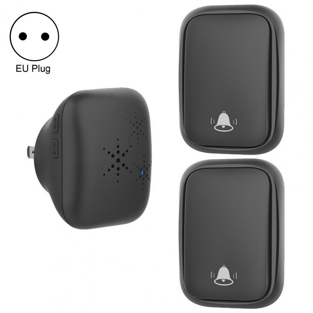 1 Set Wireless Door Bell Volume Adjustable Self-powered Waterproof Long Distance Remote Control Smart Doorbell Kit 초인종: Black EU Plug