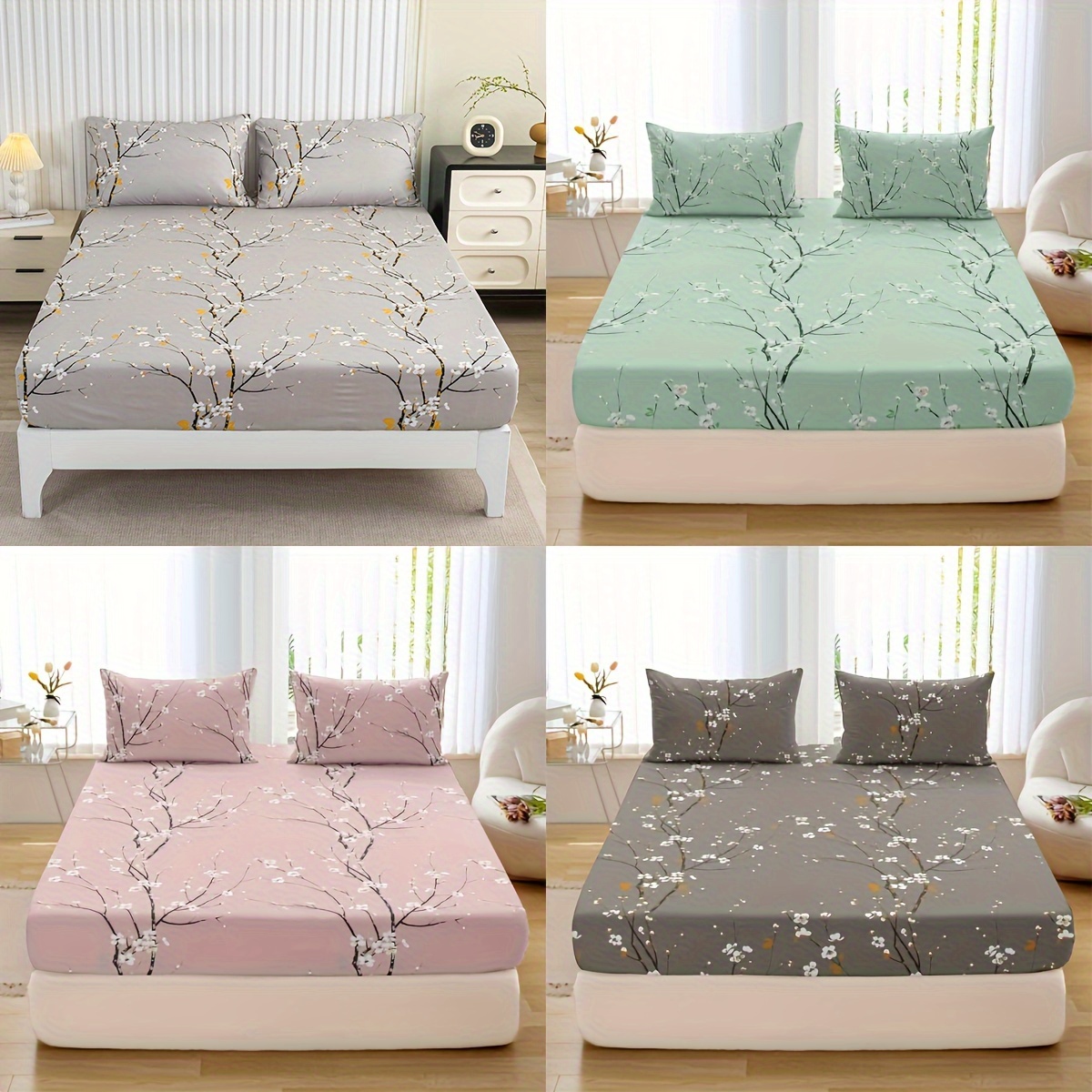 Juego de sábanas ajustadas con estampado de 3 piezas, (1 sábana bajera + 2 fundas de almohada, sin núcleo)