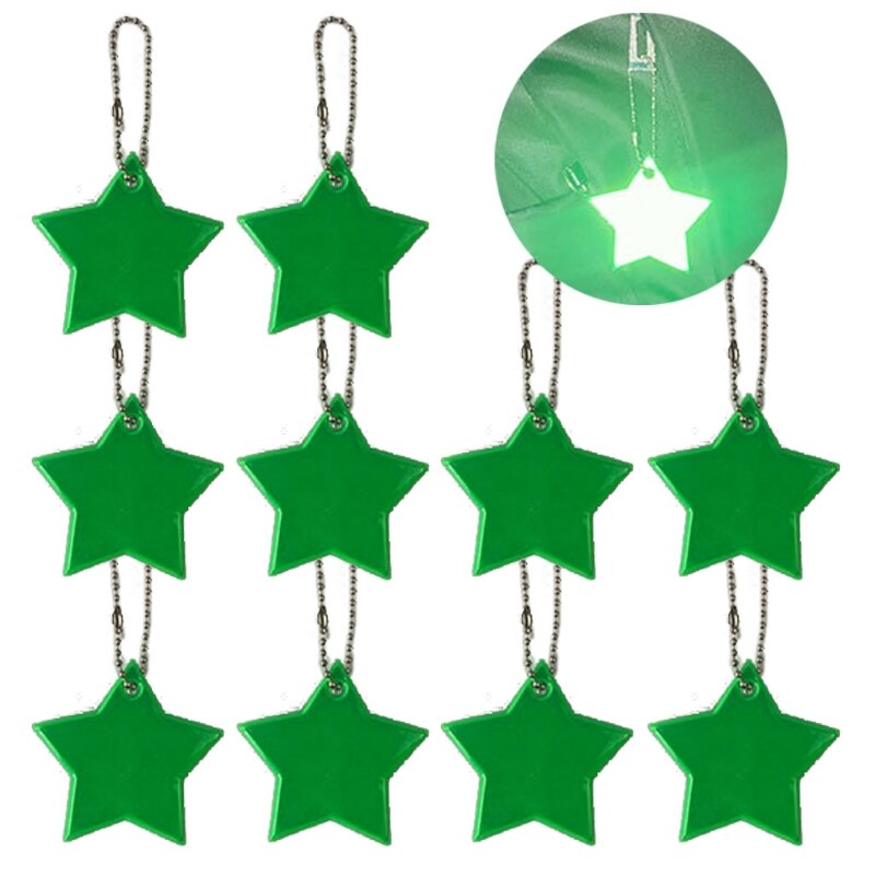10Stck Art Sicherheit Reflektoren Schlüsselanhänger Stilvolle Reflektierende Sterne Getriebe Rucksäcke Kinderwagen Jacken Sicher Reflektor Keychain: Grün