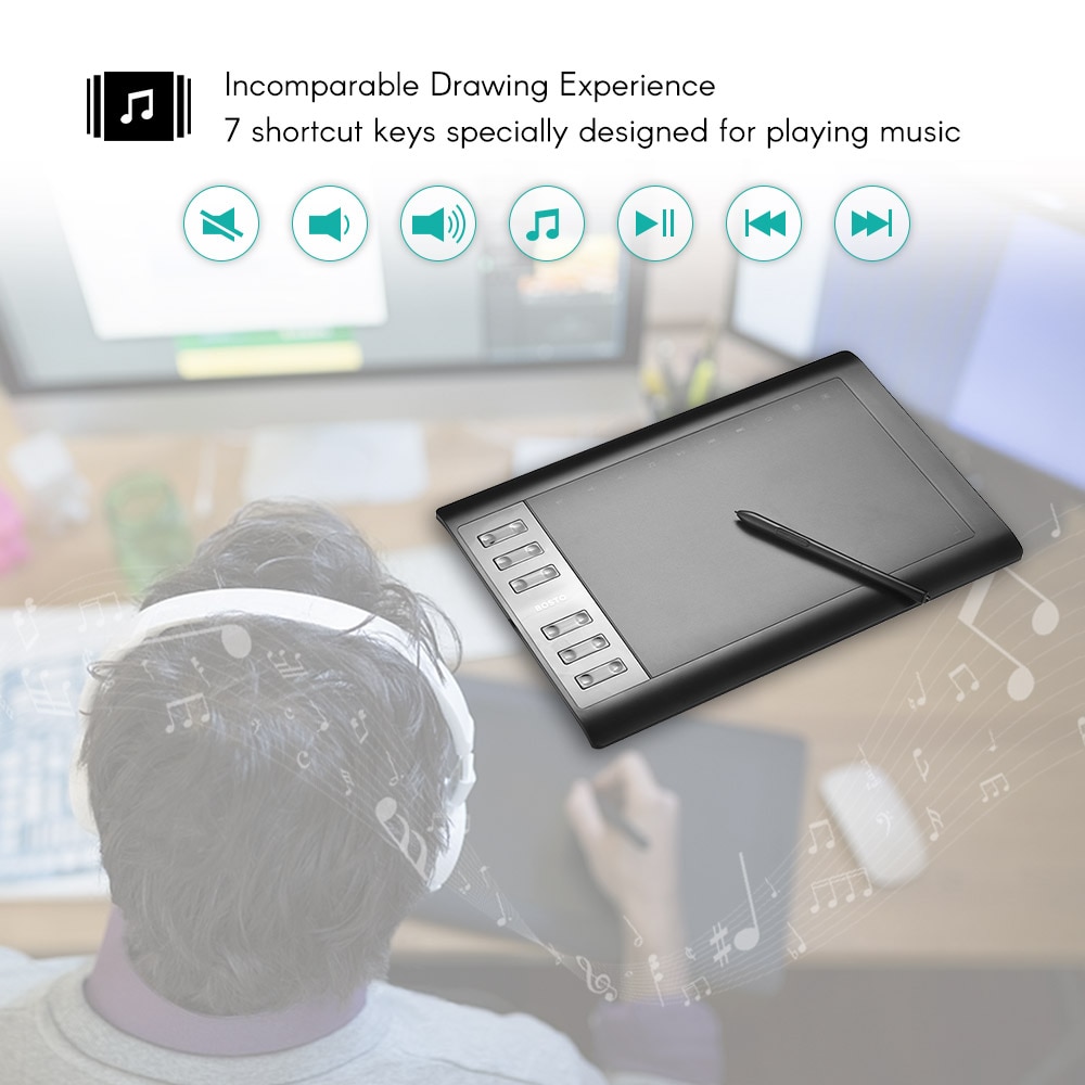 Bosto 10*6 Inch Graphic Tablet 8192 Levels Digital Tablets Drawing Tablet with No need charge Pen