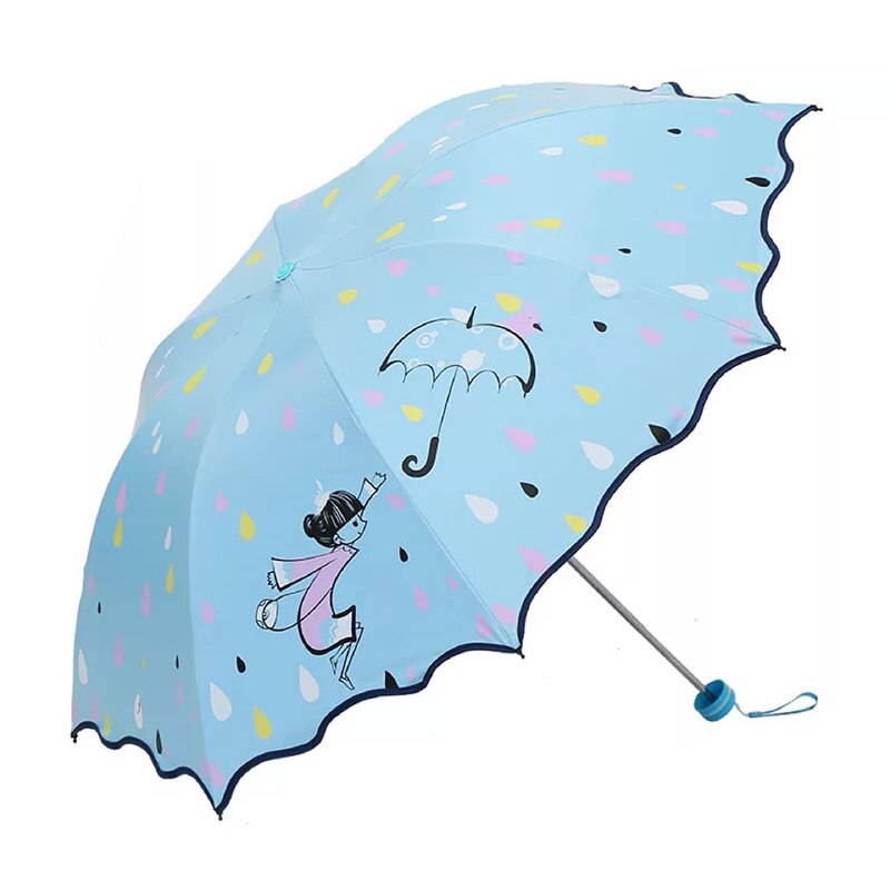 Børn paraply børn tegneserie folde sød lys kinesisk bærbar klar pige parasol sol regn uv beskyttelse paraplyer til: Blå