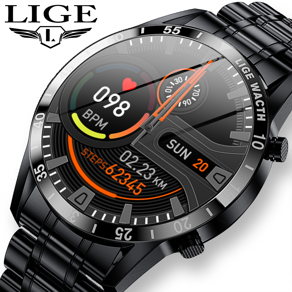 LIGE-Bluetooth Chamada Relógio Inteligente para Homens, 1.39 ", 360x360 Tela HD, Negócios, Rastreador De Esportes, Freqüência Cardíaca, Monitor De Saúde