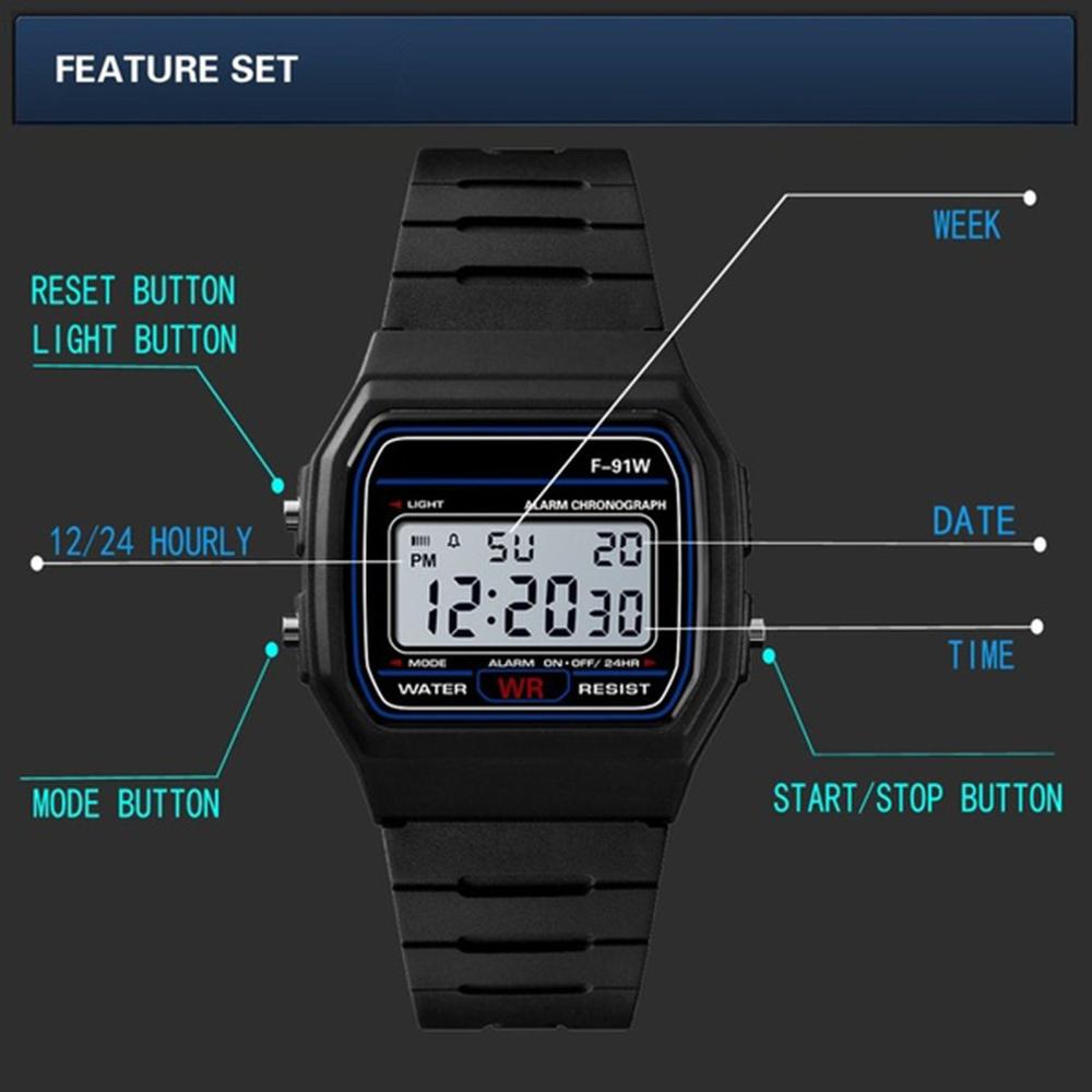 Sports Electronic Watch Multi-Function Ultra-Thin Luminous Alarm Clock Children'S F-91W Electronic Watch Smart What for Adult