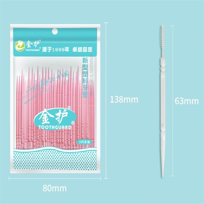 100pcs Double-headed Dental Brush Teeth Sticks Floss Pick Toothpick Tooth Clean Oral Care Interdental brush Food grade PP 6.3cm