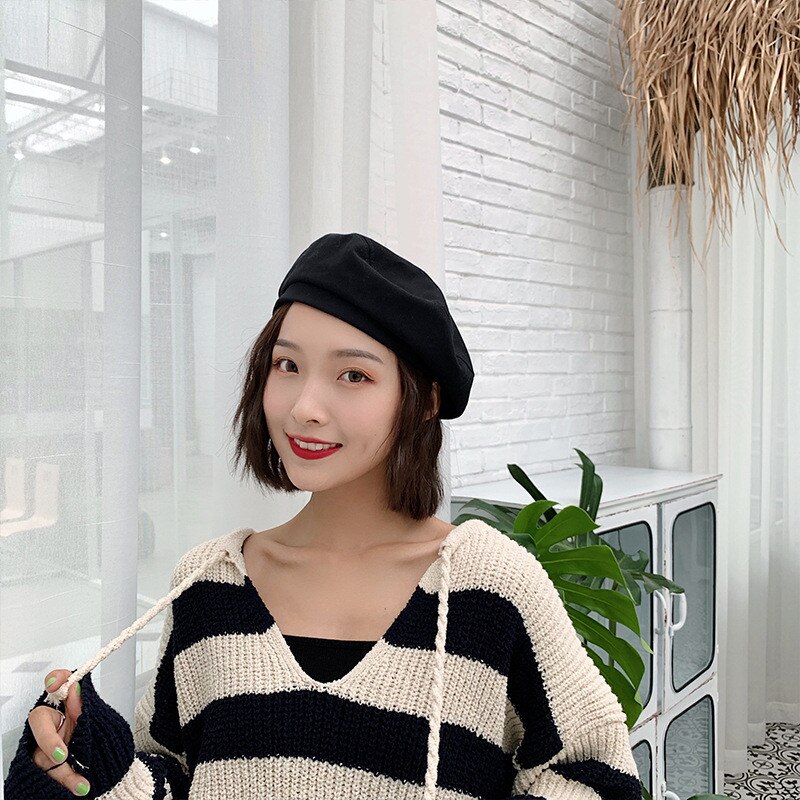 Women French Wool Beret Hats - Reversible Solid Color Classic A Light