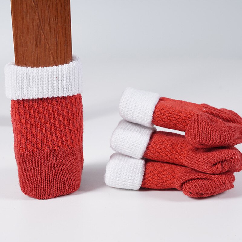 4 Stks/set Kerst Anti-Slip Stoel Been Sokken Vloer Rode Breien Wollen Sokken Voor Tafel Voet Meubels Voeten sleeve Cover