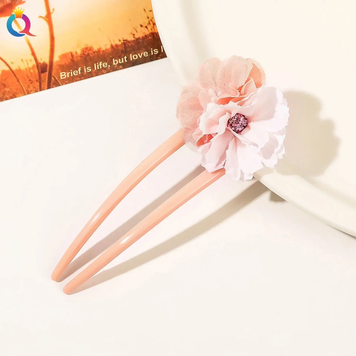 Horquilla de flor de Begonia en forma de U de 13cm, horquilla de pelo Simple a la para mujer, accesorios para el cabello de flores para Festival de estilo étnico,: YELLOW