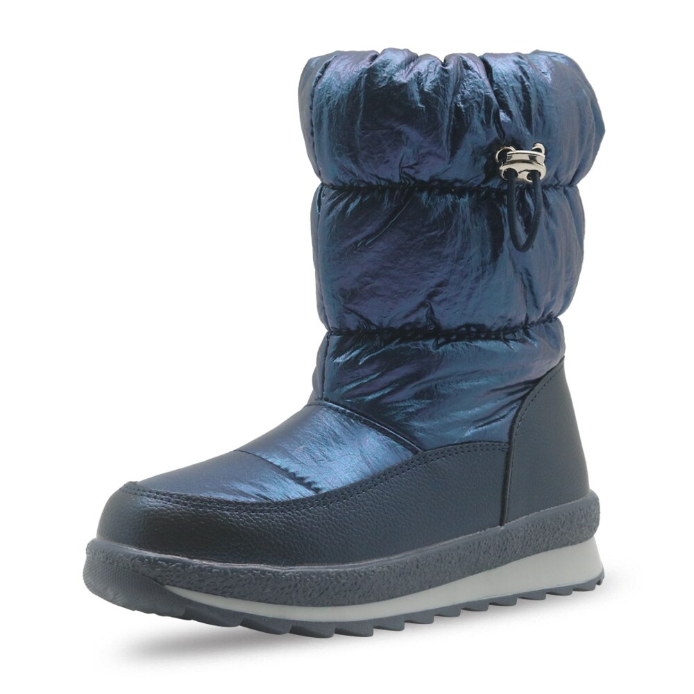 Apakowa Meisjes Anti-Slip Bladerdeeg Snowboots Kinderen Mid-Kalf Warme Voering Winter Schoenen Voor koud Weer Outdoor Wandelen: navy / 13.5