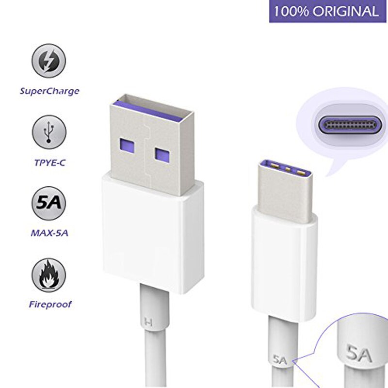 USB 5A Type C Cable For Huawei P30 P20 Pro lite Mate20 10 Pro P10 Plus USB 3.1 Type-C Original Supercharge Super Charger Cable