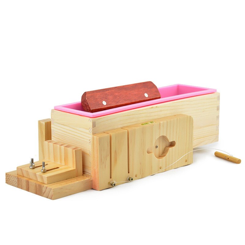Herramientas de corte para fabricación de jabón, caja cortadora de madera + molde de silicona + cuchilla recta, Kits de cortadores de jabón DIY, suministros de jabón Manual