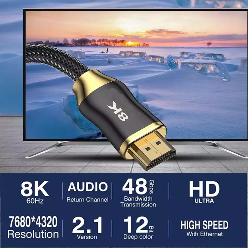 Hdmi-Compatibel 2.1 Kabel 8K @ 60Hz 4K @ 120Hz Ultra High-Speed 48gbps Voor Apple Tv PS4 PS5 8K Tv Hdtv Projectoren Xiaomi Mi Doos