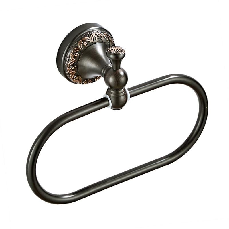 Toallero de cobre de estilo Retro, gancho colgante ovalado, soporte de estante de toalla montado en la pared, accesorios de baño clásicos: Black