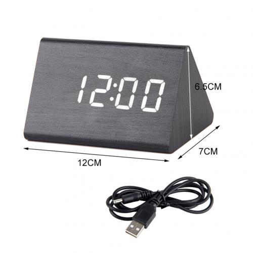 Desktop Decor Sound Control Usb Oplaadbare Led Digitale Houten Wekker: Black White Light