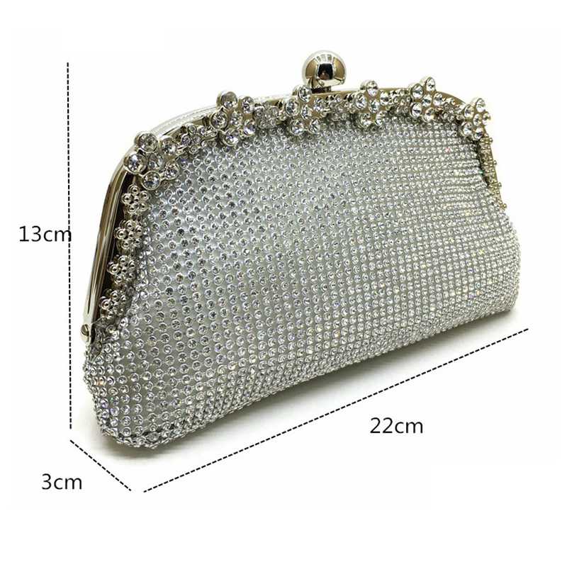 Neue Diamanten Kette Abend Tasche Silber Hochzeit Taschen Für Braut Frauen Messenger Partei Handtasche Elegante Kupplung