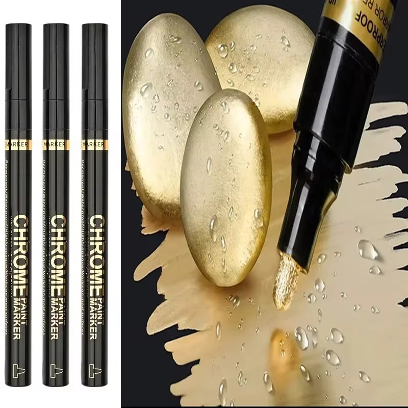 5/1 stücke Chrom Stift Marker Spiegel Wasserdichte Farbe Reparatur Für Rock Keramik Glas Metallic Gold/Silber 2mm Spitze