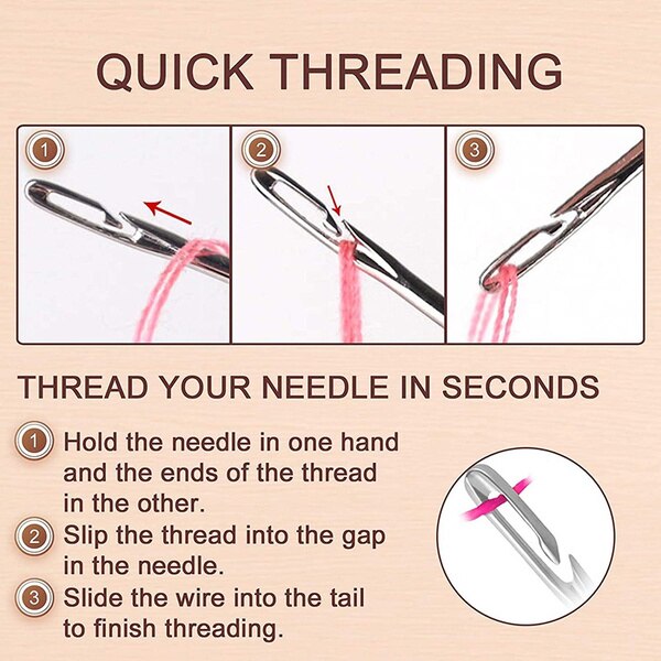 36pcs Self-Threading Sewing Needles Stainless Steel Quick Automatic Threading Needle Stitching Pins DIY Punch Needle Threader