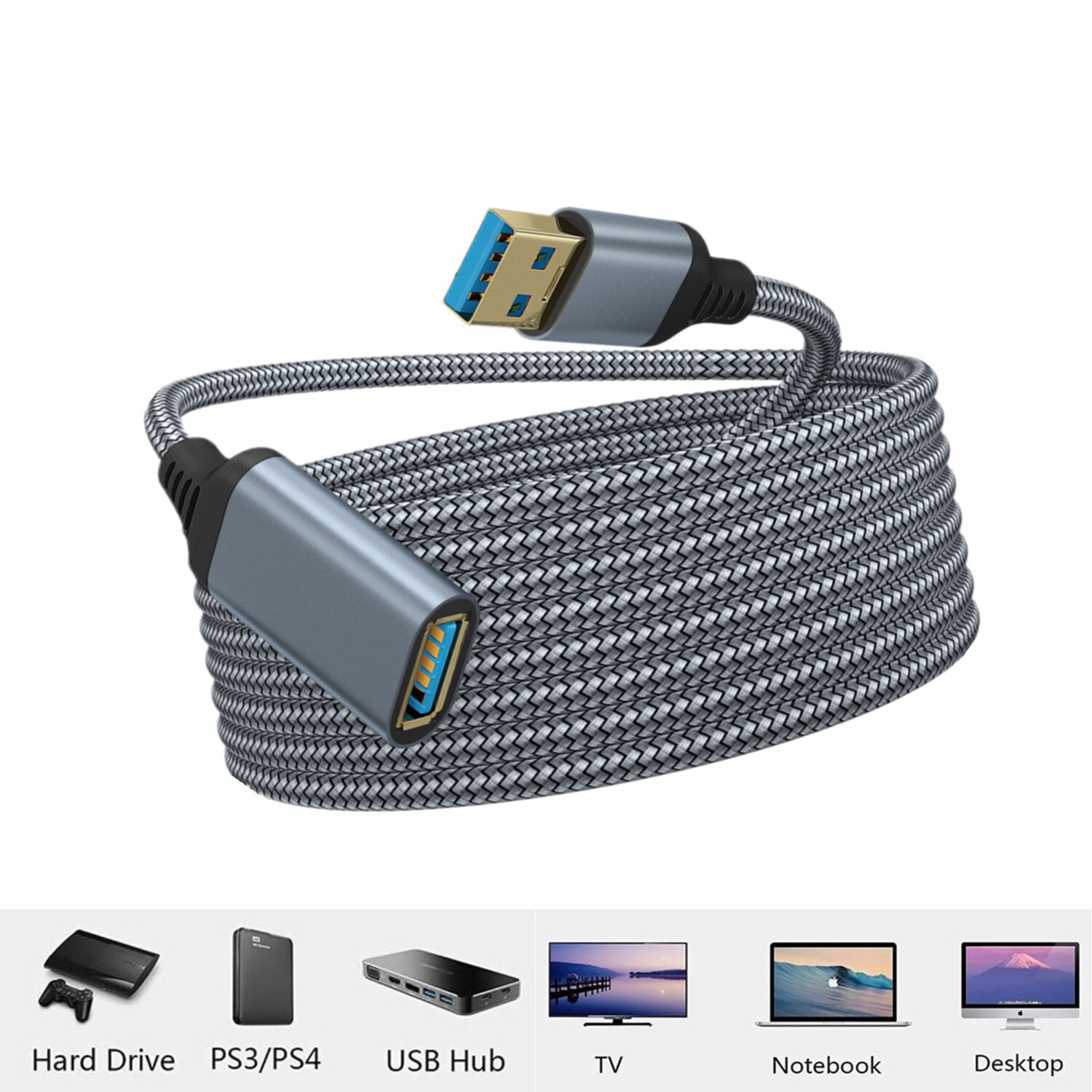 0.5M/1M/2M/3M/5M USB Extension Cable 3.0 Male to Female USB Cable Extender Data Cord for Laptop PC Smart TV PS4 Xbox One SSD