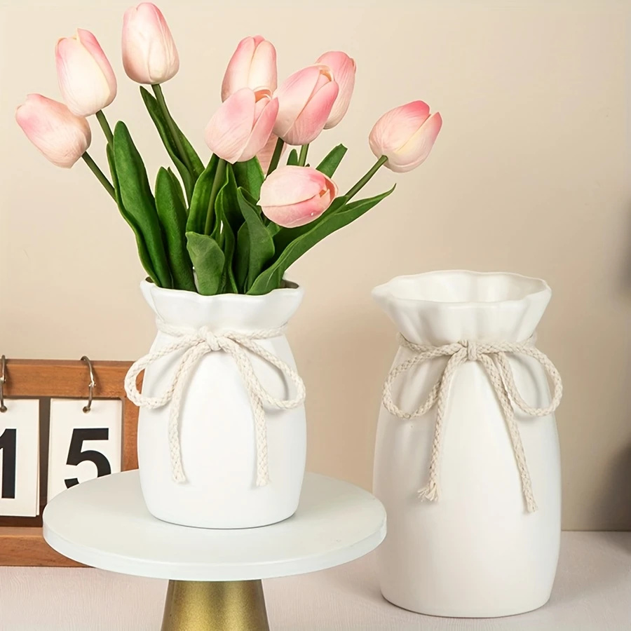 1/3pcs Home White Flower Vase Plastic Bow Plant Bottle Desktop Decor Ornament Garden