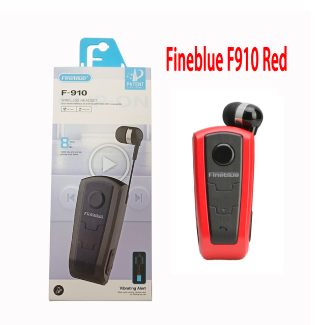100% Original Fineblue F910 Wireless Bluetooth V4.0 Headset In-Ear Vibrating Alert Wear Clip Hands Free Earphone For Smartphones: Red with box