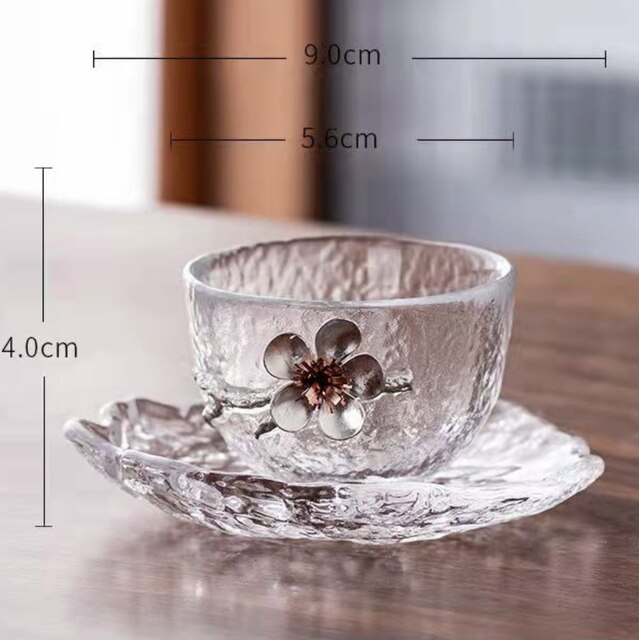 Grande théière japonaise en verre avec poignée, résistante à la chaleur, tasse à thé créative en verre de prunier 3D, motif marteau Transparent, Chahai: Set A