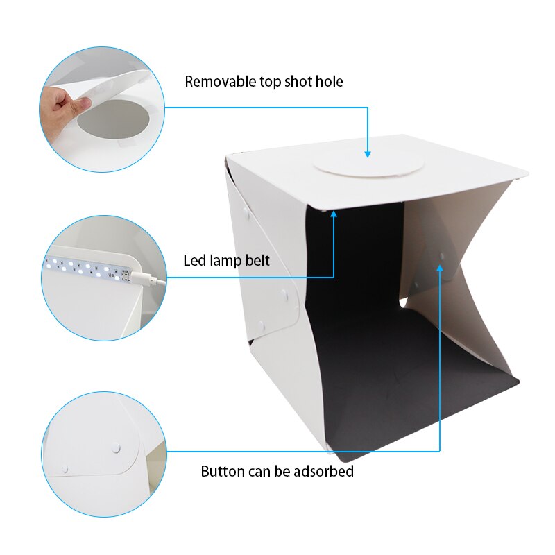 LED*2 Folding Lightbox 30*30 Portable Photography Photo Studio Softbox Adjustable Brightness Light Box For DSLR Camera