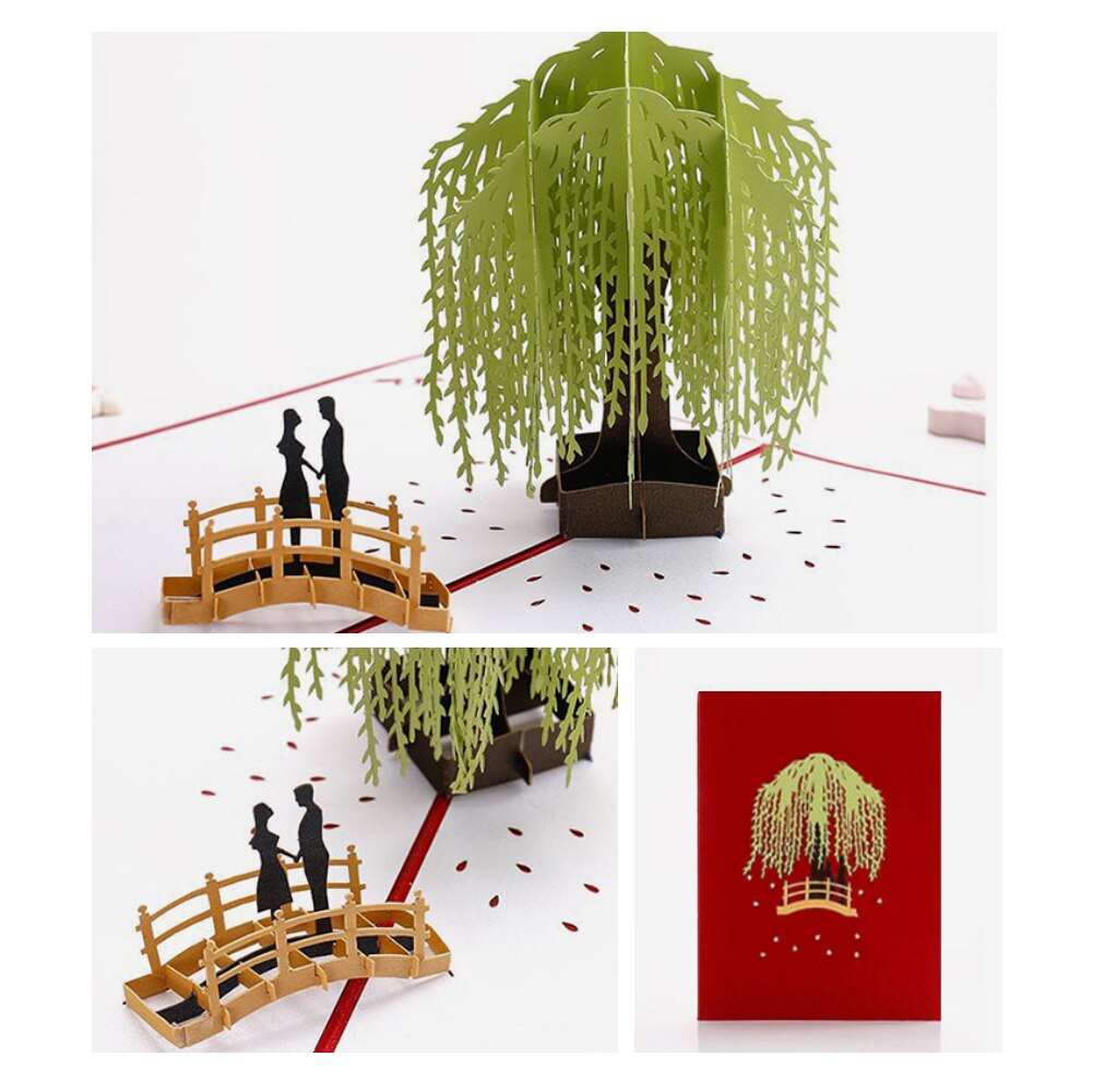 3D handgefertigt Weide Baum Szene Hohle Skulptur Pop hoch Gruß Karte Geburtstag Valentins Schild Party Hochzeit Dekoration