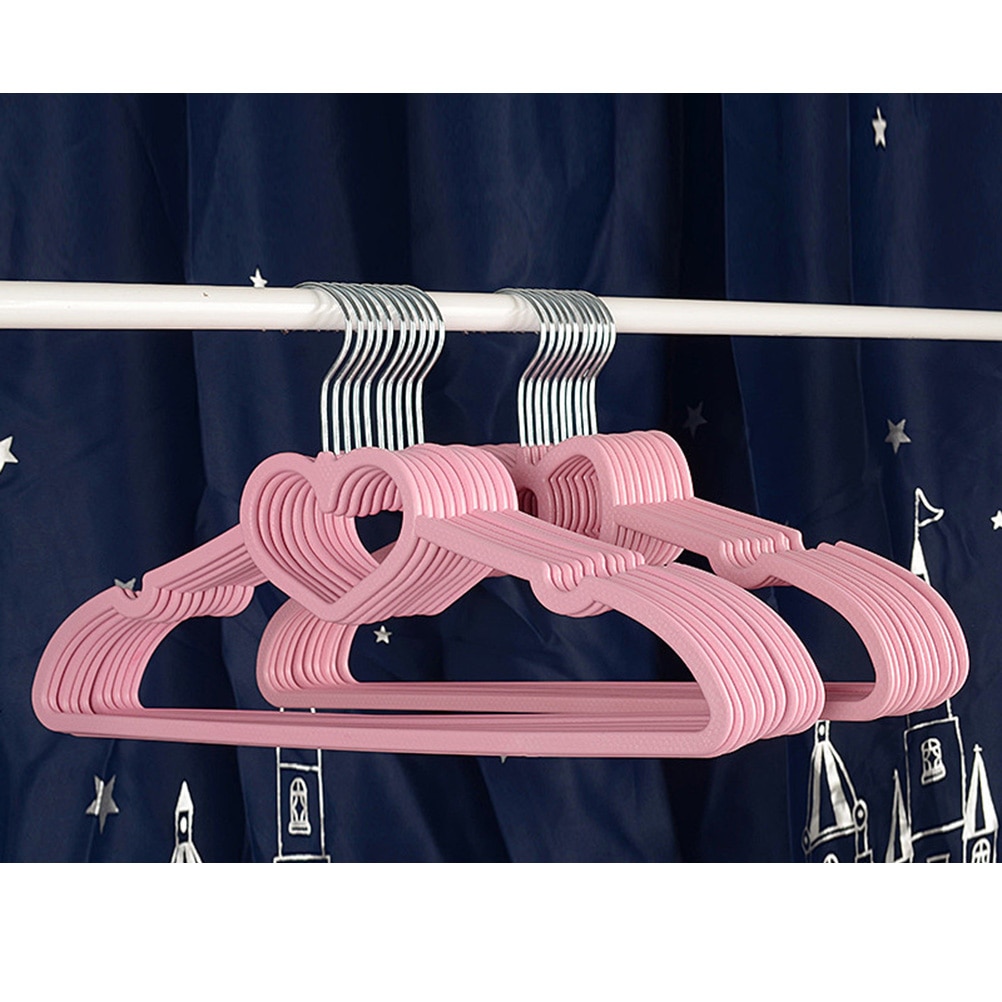 Tøjbøjle holdbart abs hjerte mønster bøjle til voksne børn tøj hængende forsyninger (lyserød)
