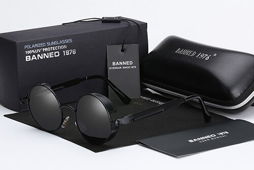 Retro rund metal hd polariserede punk steampunk solbriller til kvinder mænd,vintage solbriller oculos de sol feminino masculino: Sort