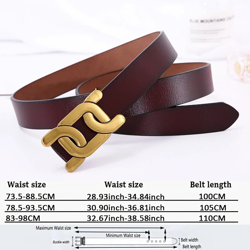 Cintura di moda per donna cintura di lusso di alta qualità di lusso per jeans Cintura in vera pelle tinta unita tutto-fiammifero da donna DT012: Cioccolato / 110 centimetri