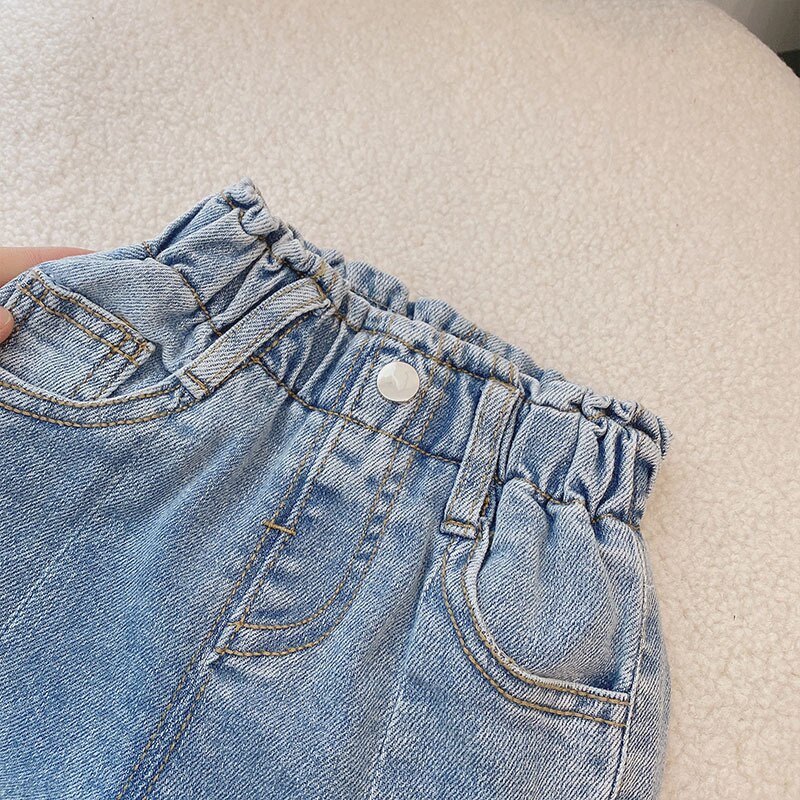 Spring Children‘s Denim Jeans Kids Boot Cut Pants Cute Wing Split Girls Casual Trousers