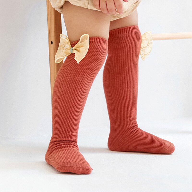 Nette Baby Mädchen Knie-hohe Socken mit Spitze Bowknot Frühling Sommer Weiche Baumwolle Prinzessin Einfarbig Kinder Socken