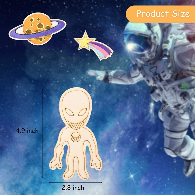45 PCS Wooden Paint Crafts Outer Space Unfinished Blank Wood Cutouts DIY Art Project For Kids Painting Home Decoration