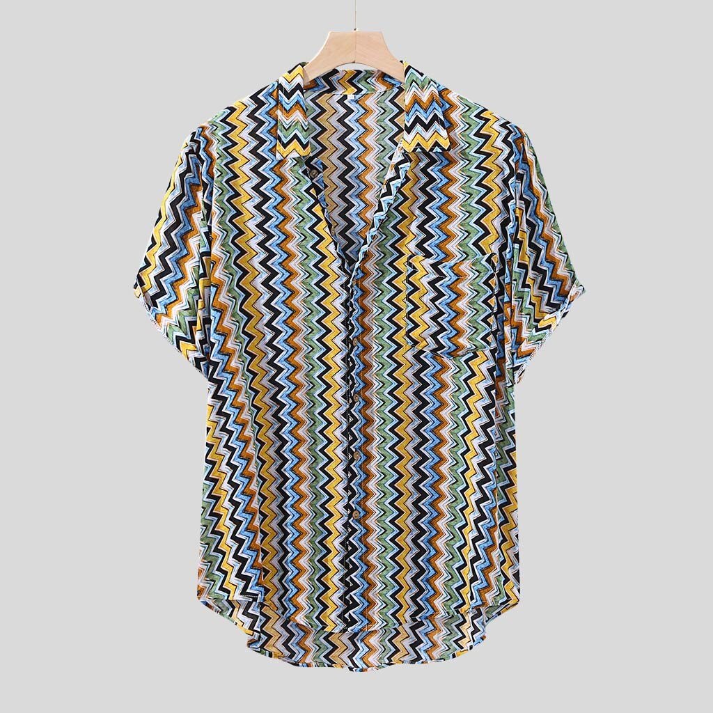 FEITONG, camisa de manga corta con estampado étnico para hombres, cuello de solapa, ropa informal suelta, Tops , camisa hawaiana Tropical para hombres, 4XL