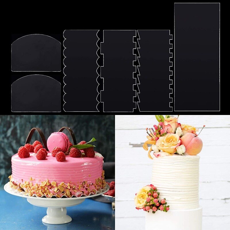 6Pc/Set Transparent Acrylic Cake Butter Cream Frosting Scraper Cake Scraper Set Baking Spatula Pastry Fondant Tool Accessories