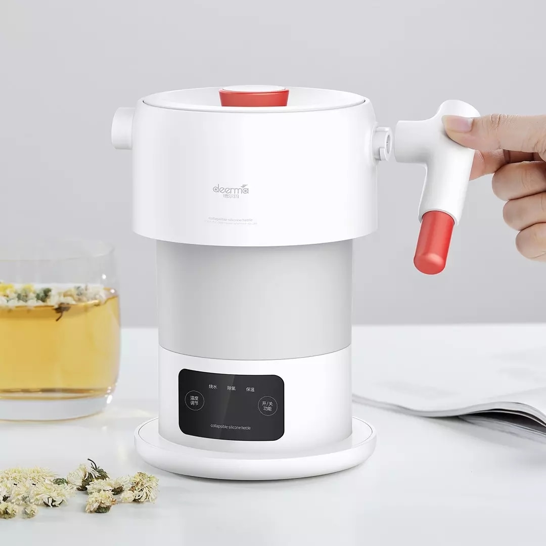 Elektrische keramische draadloze waterkoker theepot-retro rood 1,8 liter kan, 1000 W watersnel voor thee, koffie, soep, havermout - verwijderbare basis, droogkookbeveiliging - wit Efficency