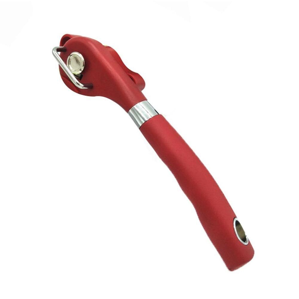 Sikkerhed nem manual i rustfri stål dåseåbner ubesværet åbnere med drejeknap husholdningskøkken nyttigt værktøj: K4 røde