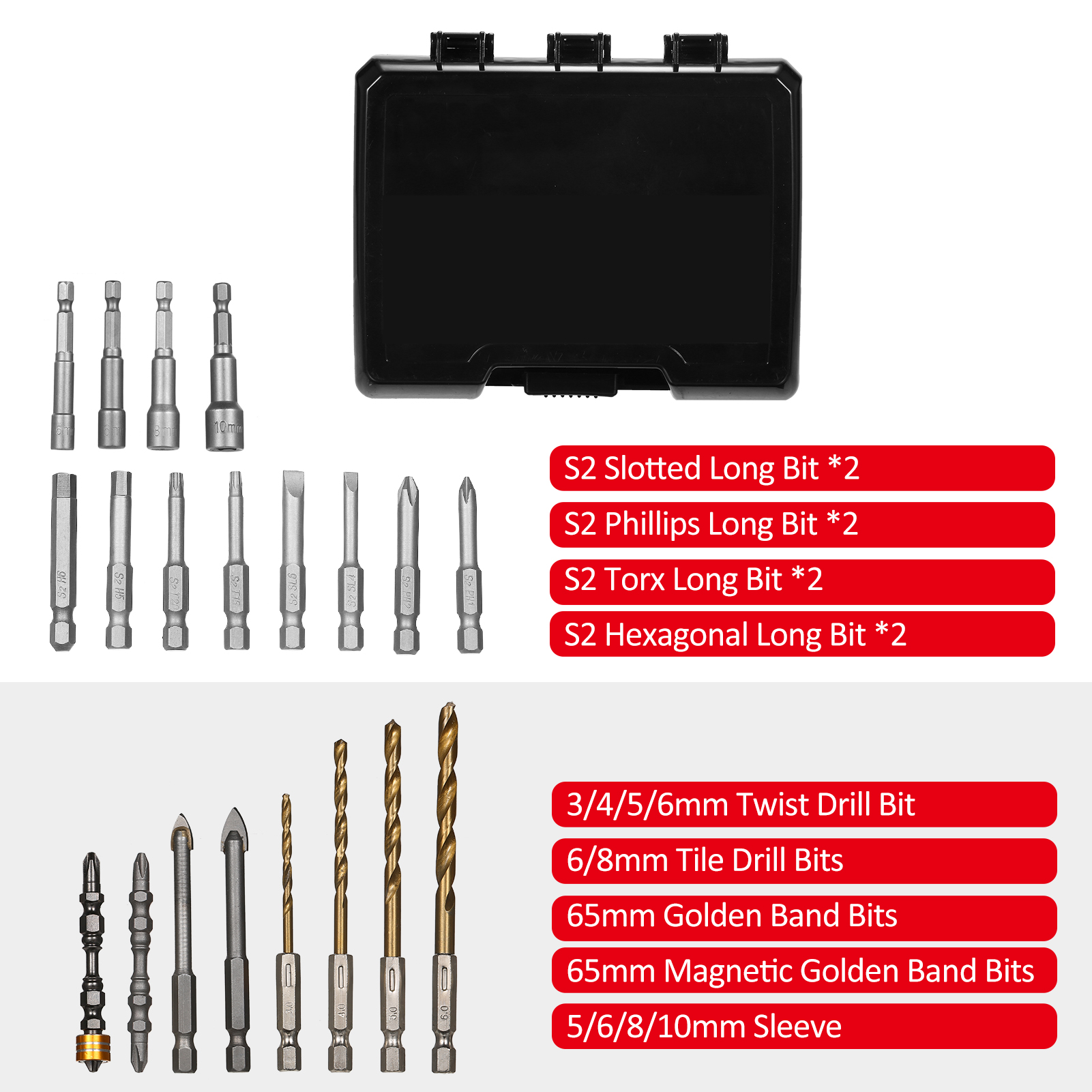 15/20/45PCS Drill Bit Set Screwdriver Bit Set Impact Driver Bit Set for Wood Metal Steel and Security Screwdriver Bits with Case: Gold