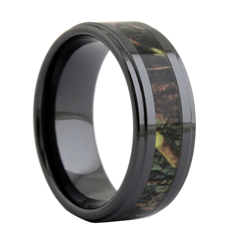 Bague de mariage en céramique noire pour hommes, incrustation de camouflage en bois zèbre véritable, bijoux à la , 8MM
