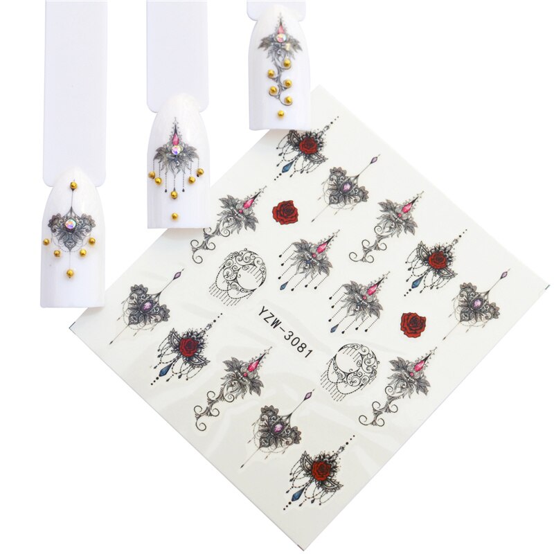 WUF 12 pièces autocollant pour ongles fleur filigrane curseur définit coloré vernis décalcomanies enveloppes pour manucure Nail Art accessoire: YZW-3081