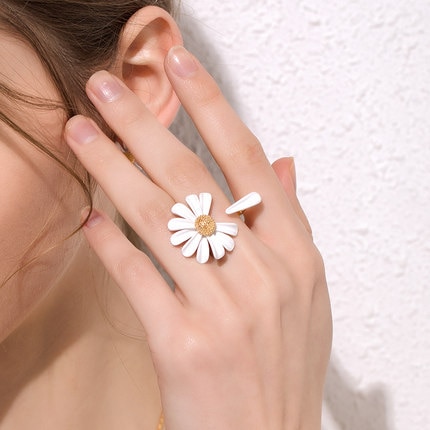 AOMU corée chaude petite marguerite fleur anneaux ouverts pour les femmes blanc peinture bague de mariage bijoux de