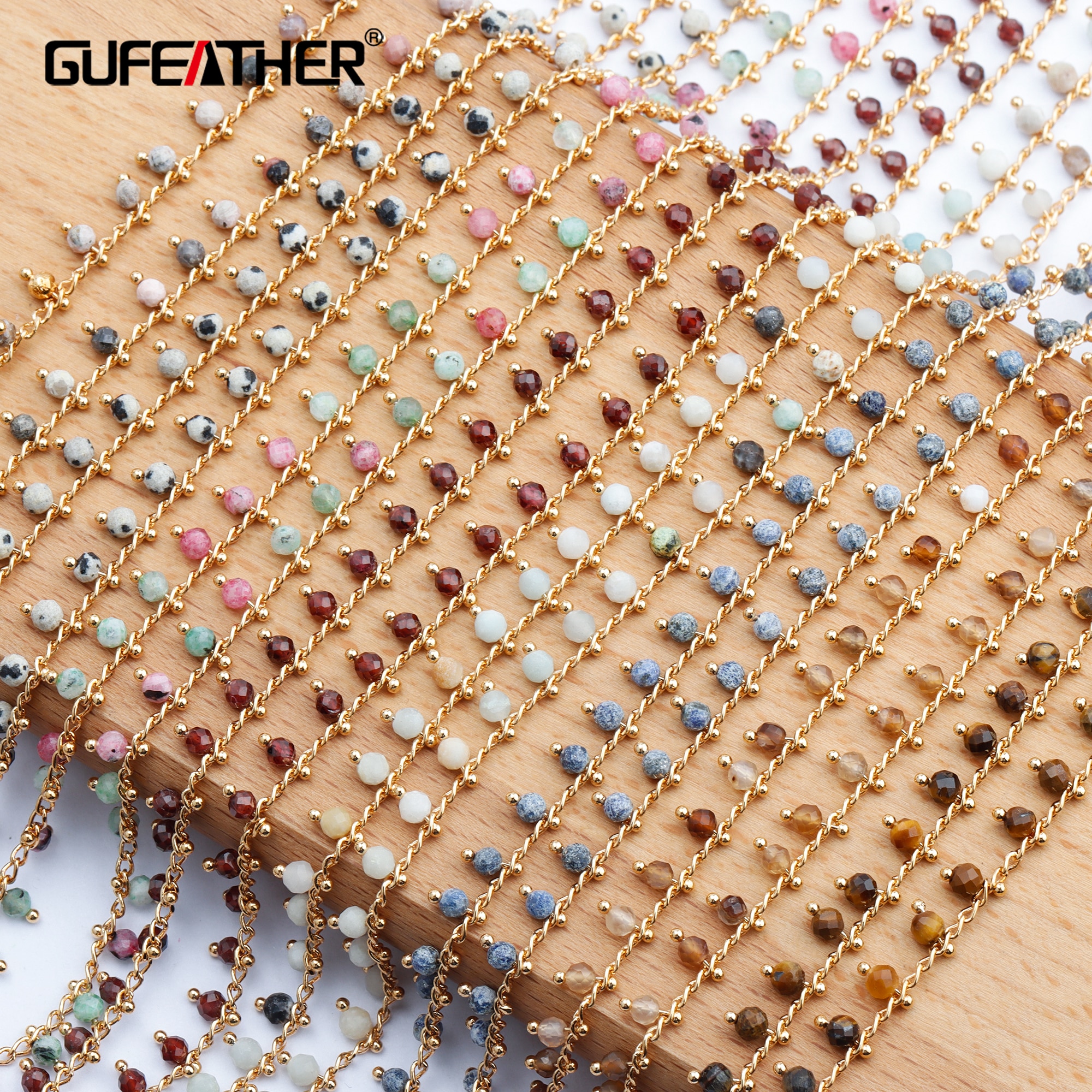 GUFEATHER C82,jewelry accessories,diy chain,18k gold plated,0.3 microns,natural stone,jewelry making,diy chain necklace,1m/lot