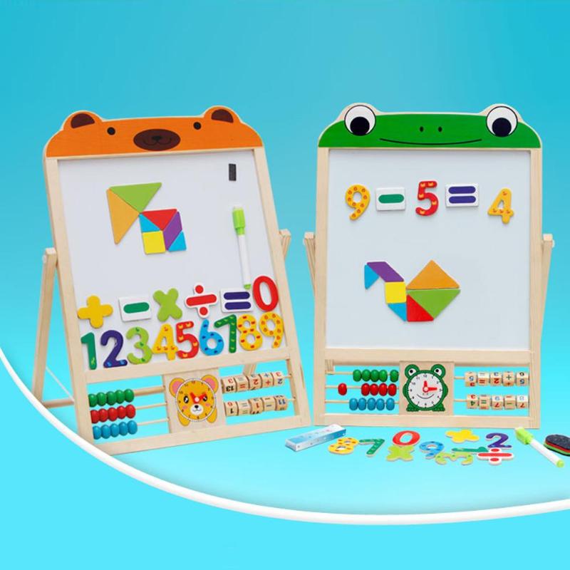 2 IN 1 KIDS Houten Schoolbord Ezel Stand Leren Boord Vinyl Trekken Krijtbord + Whiteboard Met Houten Standaard Onderwijs Set