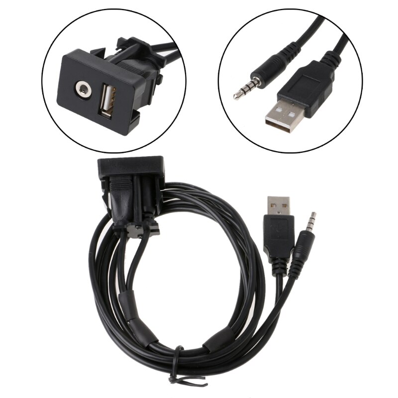 1M Car Dash Flush Mount USB Port Auto Boat 3.5mm AUX USB Extension Cable Adapter