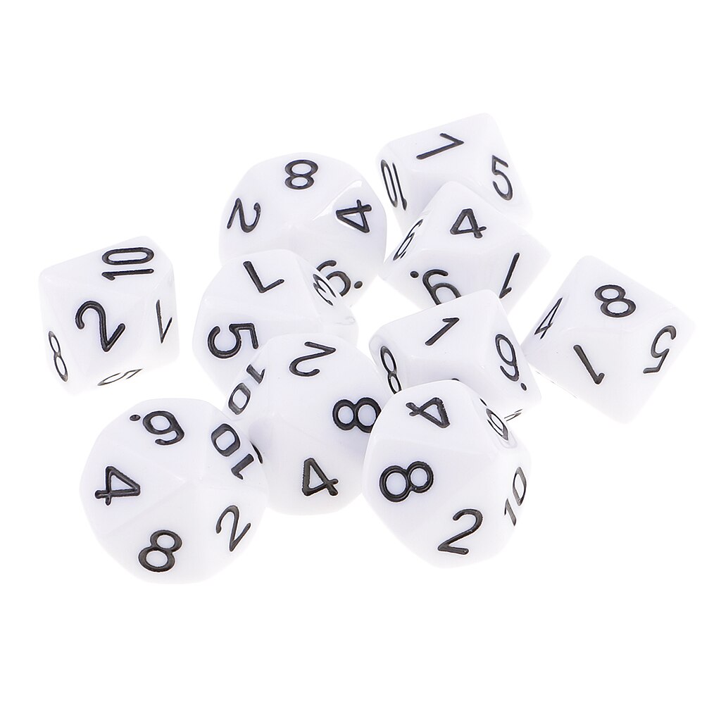 Magideal 10Pcs 10 Zijdige Dobbelstenen D10 Polyhedrale Dobbelstenen Voor Games Wit