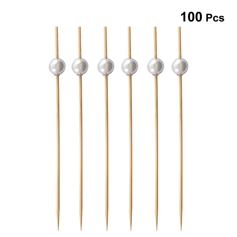 100 Pcs 12 Cm Cocktail Picks Wegwerp Handgemaakte Ronde Tandenstokers Feestartikelen Voorgerecht Picks Voor Fruit Broodjes: Zilver